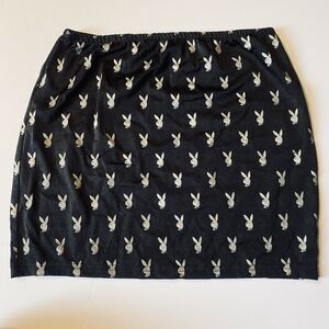 Playboy Bunny Heads Black Silver Mini Skirt ?S? Sexy Y2K Club Party Wear Micro